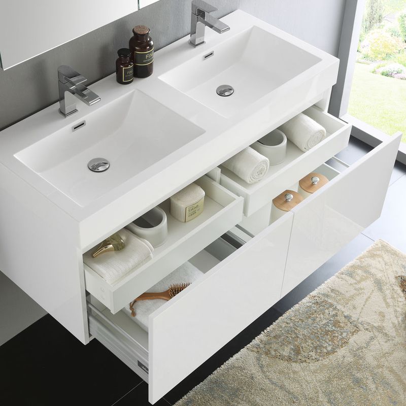 Fresca Mezzo White 48-inch Wall Hung Double Sink Modern Bathroom Vanity with Medicine Cabinet - Mezzo 48" White Wall Hung Double Sink...