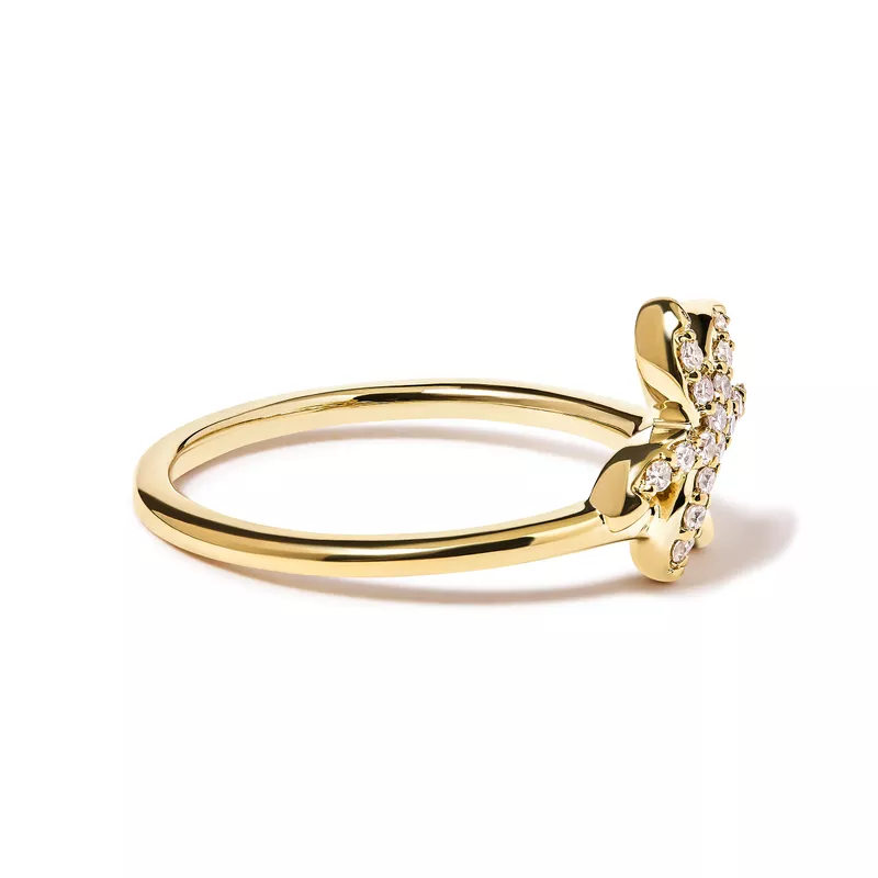 10K Yellow Gold 1/10 Cttw Diamond Palm Tree Statement Ring (H-I Color, I1-I2 Clarity) - Ring Size 6