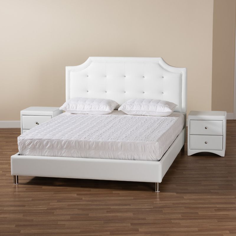 Carlotta Contemporary & Glam styled 3-Piece Bedroom Set with White Faux Leather Upholstered bed - Queen