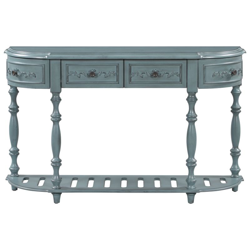 Modern Curved Console Table Entryway Table with 4 Drawers and 1 Shelf - Antique Blue