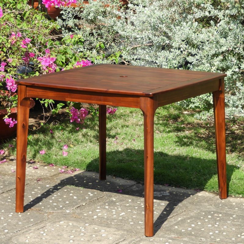 International Caravan Highland 36-inch Dining Table - Brown - Weather Resistant/Water Resistant/Umbrella Hole - 4