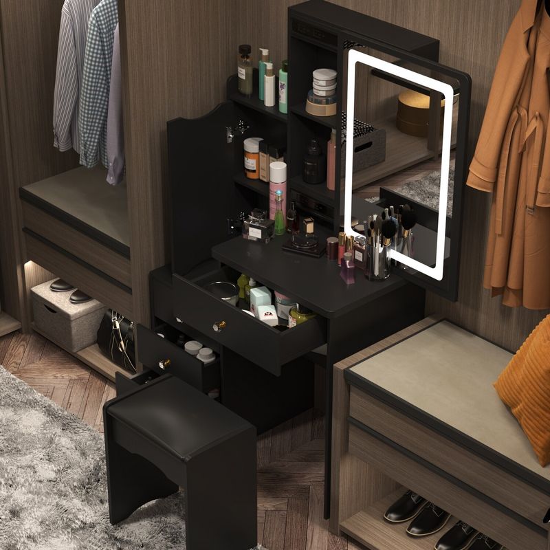 4-Drawer Makeup Organizer Vanity Table Set with LED-lit Mirror Dresser - White