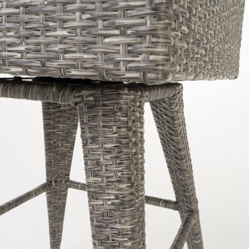 Puerta Outdoor Wicker Barstool with Cushions by Christopher Knight Home - Dark Grey Wicker with Mixed Black Cushions