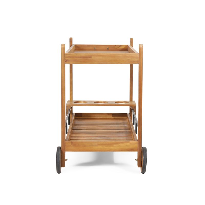 Bavier Outdoor  Acacia Wood 2 Tiered Bar Cart with Bottle Holders by Christopher Knight Home - Wood - Teak