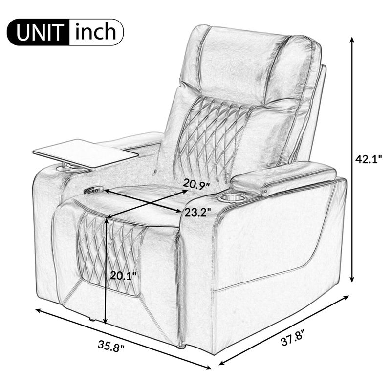 Nestfair Power Motion Recliner with 2 Cup Holders and 360° Swivel Tray Table - Brown