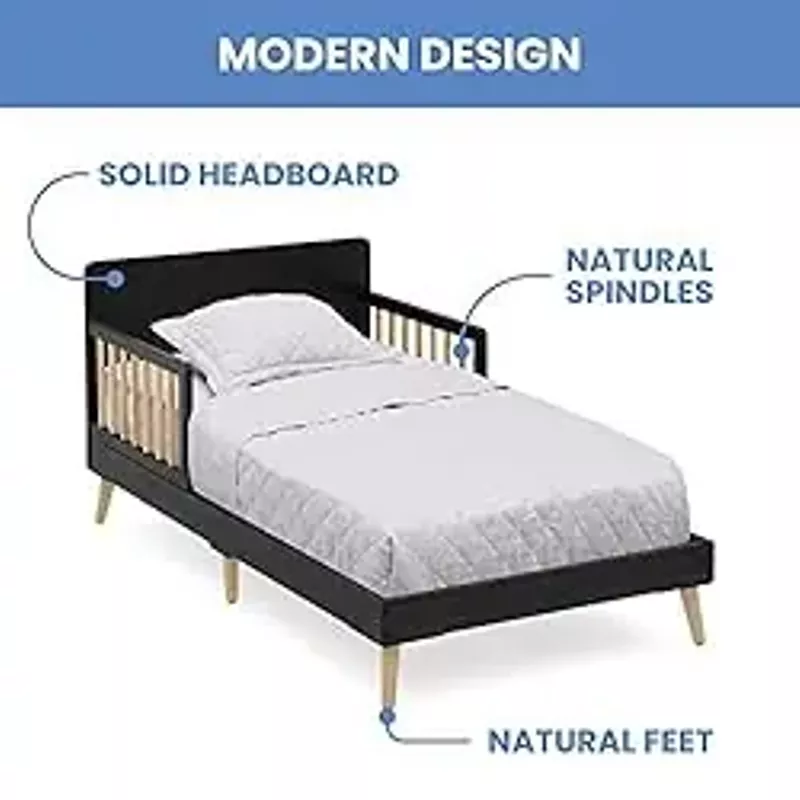 Delta Children Logan Wood Toddler Bed, Greenguard Gold Certified, Midnight Grey/Natural