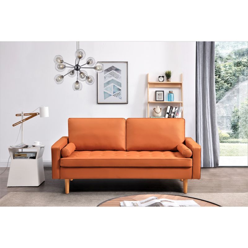 Rumaisa 69.7'' Vegan Leather Square Arm Sofa - Red Orange