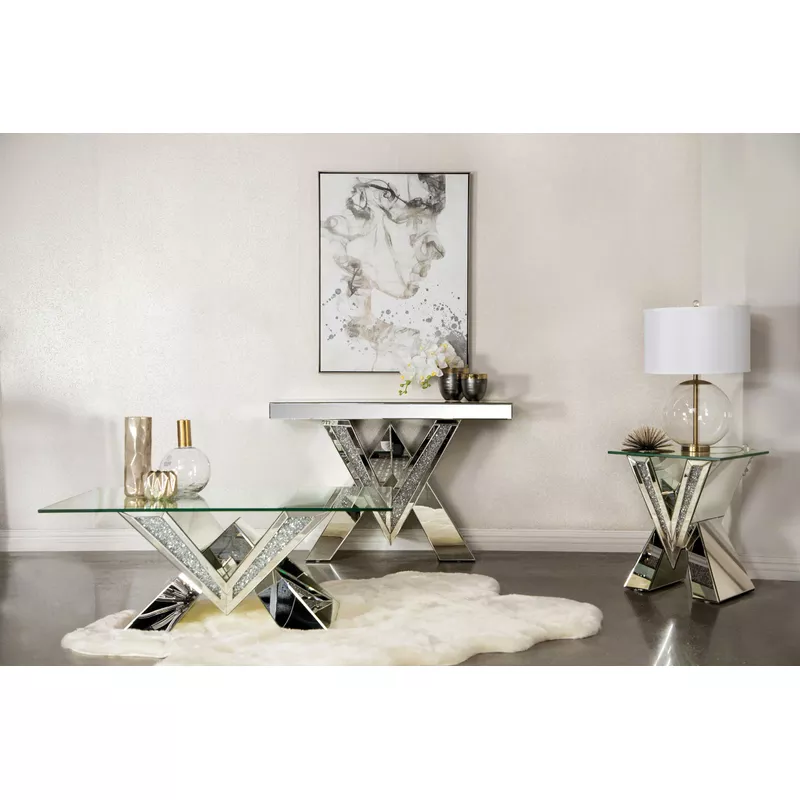 Taffeta V-shaped Coffee Table with Glass Top Silver