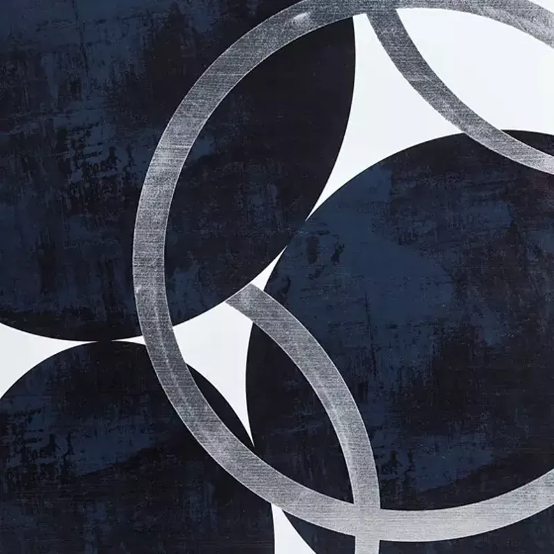 Celestial Orbit Navy Silver Foil Abstract 2-piece Canvas Wall Art Set