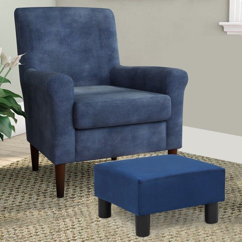 Adeco Small Square Footstool Ottoman Modern Fabric Footrest Stool - Teal