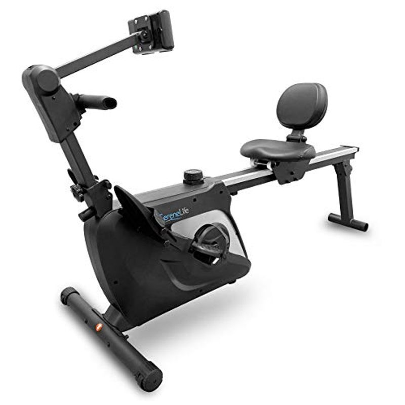 SereneLife 2-in-1 Rowing Machine & Bike - 8 Magnetic Resistance Levels, 264lbs Capacity - Foldable & Portable Cardio Fitness Trainer...
