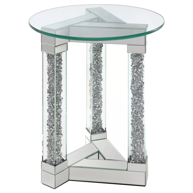 Octave Square Post Legs Round End Table Mirror