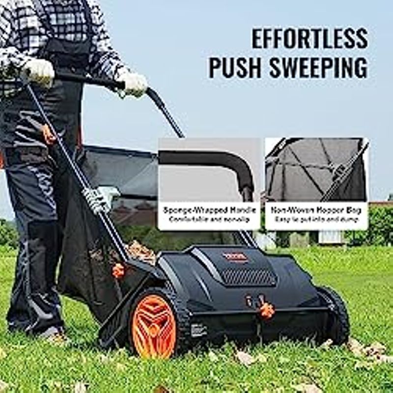 VEVOR Push Lawn Sweeper, 21-inch Leaf & Grass Collector, Strong Rubber Wheels & Heavy Duty Thickened Steel Durable to Use with Large...