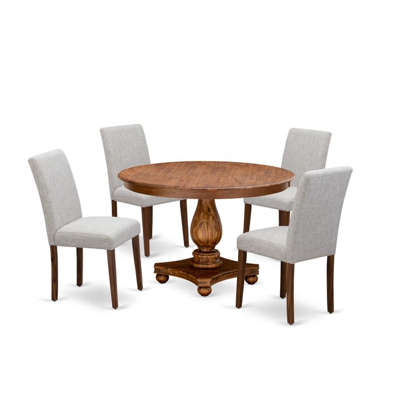 Dinette Set - Pedestal Dinner Table and Doeskin Parson Chairs with High Back - Antique Walnut Finish - F2AB5-N35
