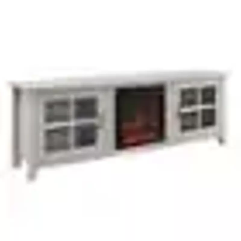 Walker Edison - 70" Traditional Glass Door Cabinet Fireplace TV Stand for Most TVs up to 80" - Birch