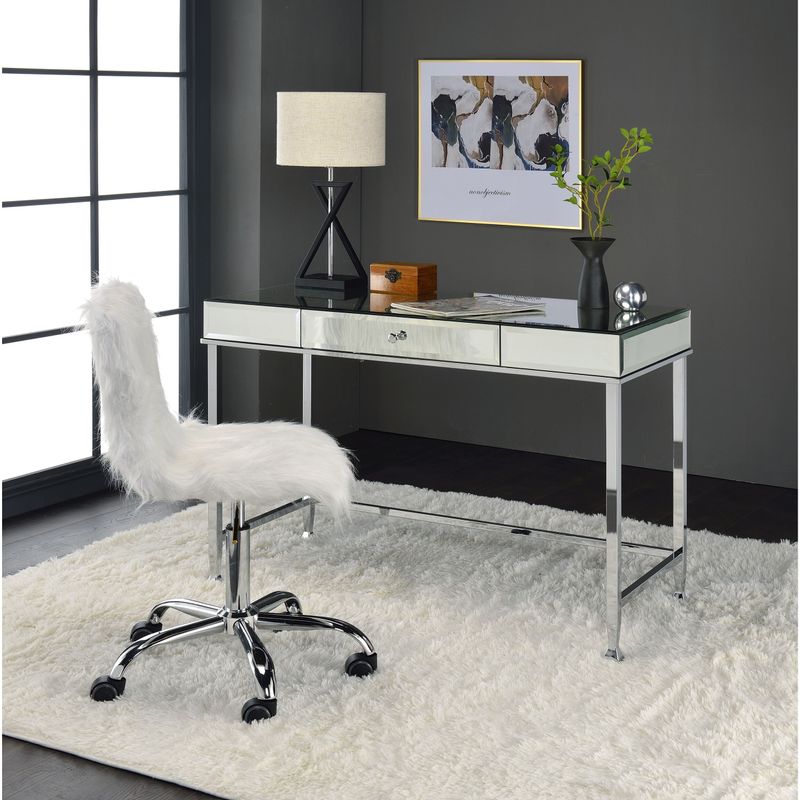 ACME Canine Writing Desk in Mirrored and Chrome - Mirrored/Chrome - Mirrored Finish/Chrome Finish