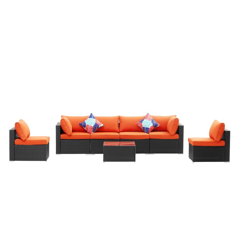 Outdoor Patio Sectional Set Wicker Sofa Set Orange 7/11/12pcs - 7PCS SET-2