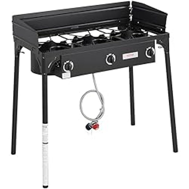 VEVOR Triple Burner Outdoor Camping Stove, 90,000-BTU Camping Modular Cooking Stove, Heavy Duty Carbon Steel Gas Cooker with Detachable...