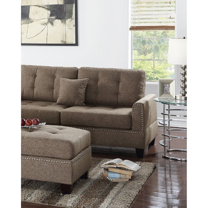 3 Piece Linen-Like Fabric Sectional Sofa Set - Blue