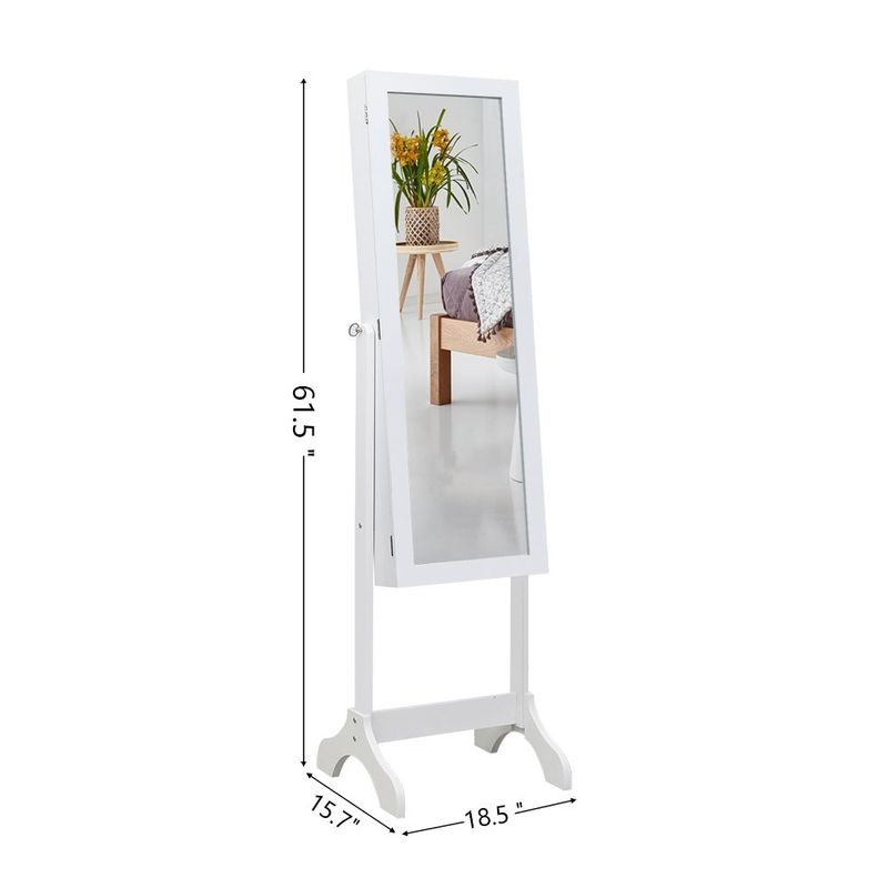 Floor Standing 4-Layer Shelf Jewelry Storage Adjustable Mirror Cabinet - White