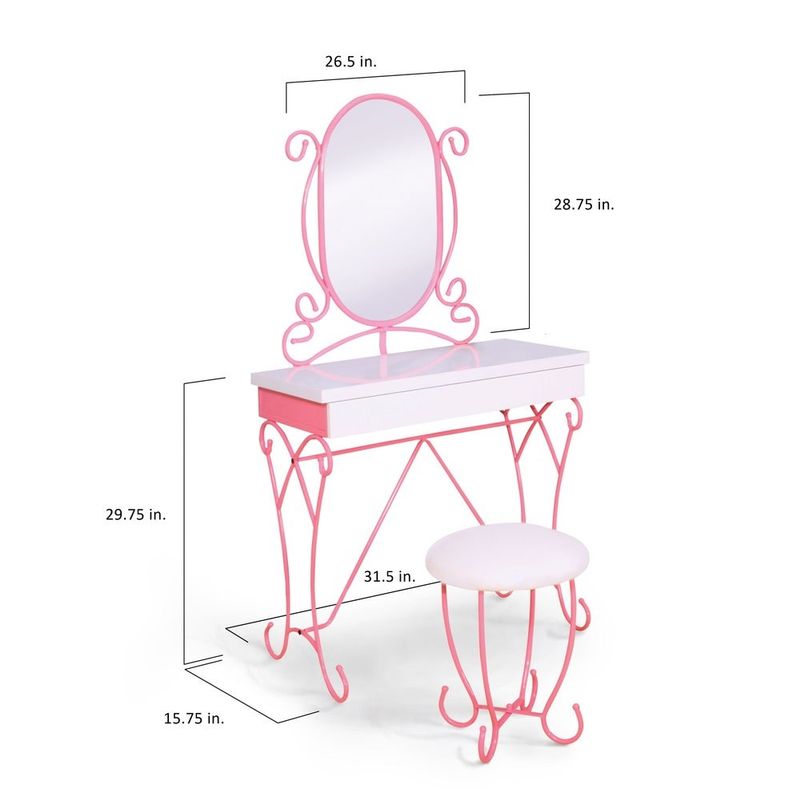 Furniture of America Gess Modern Pink 2-piece Vanity and Stool Set - Pink/White
