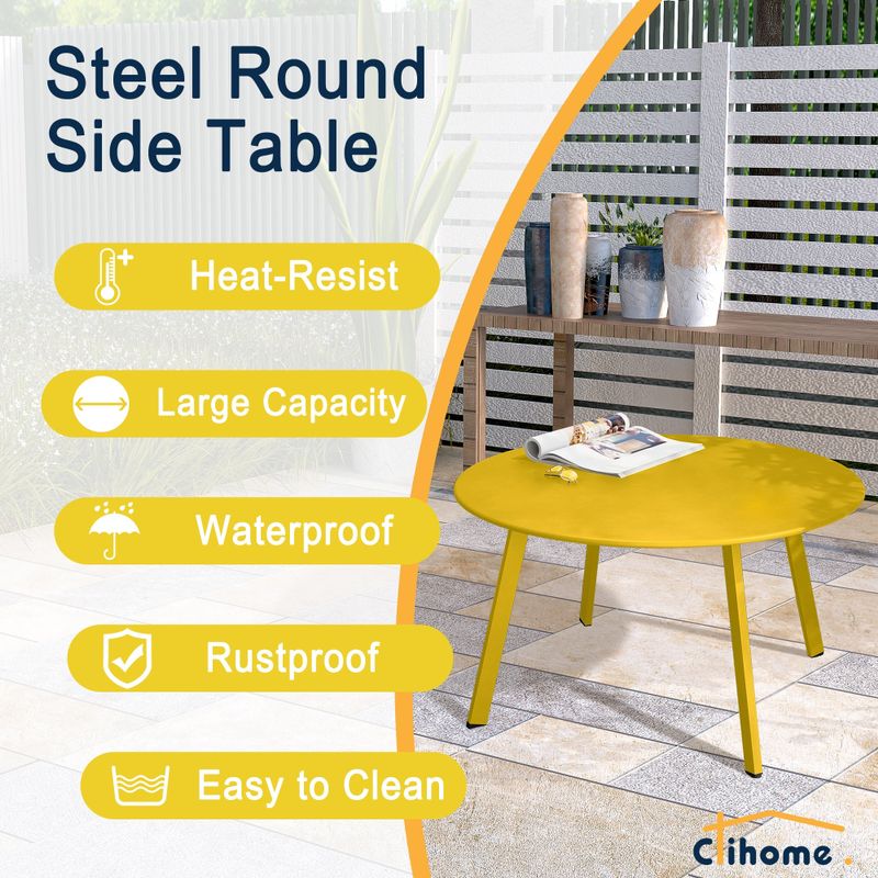 Clihome Weather Resistant Round Steel Patio Large Coffee Table - Yellow