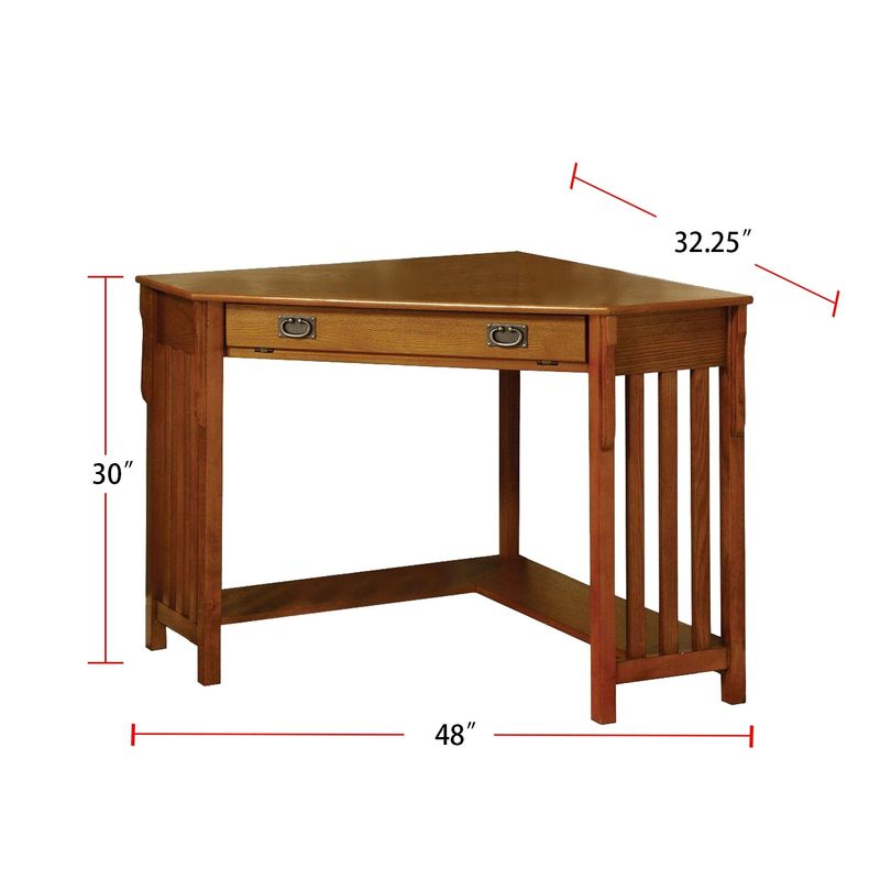 Wooden Corner Desk with an Opan Compartment - Wood Finish - Medium Oak
