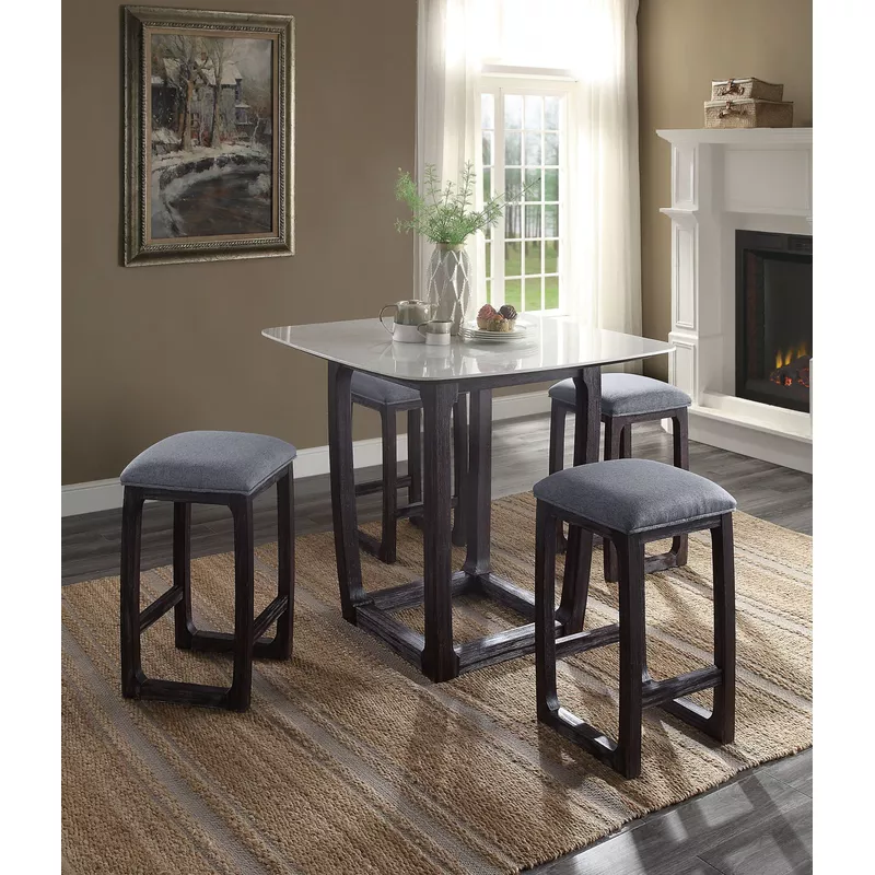 ACME Razo Counter Height Table w/Marble Top, Natural Marble Top & Weathered Espresso
