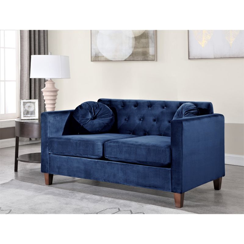 Lory velvet Kitts Classic Chesterfield Living room seat-Loveseat and Sofa - Dark Blue