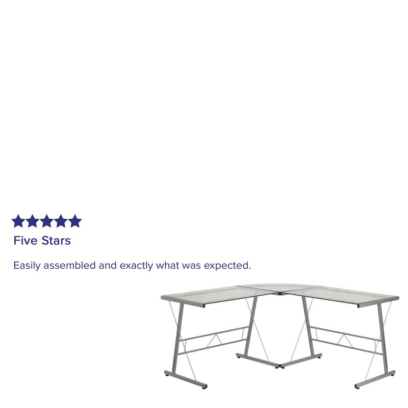 Glass L-Shape Corner Computer Desk with Silver Metal Frame - Clear/Silver