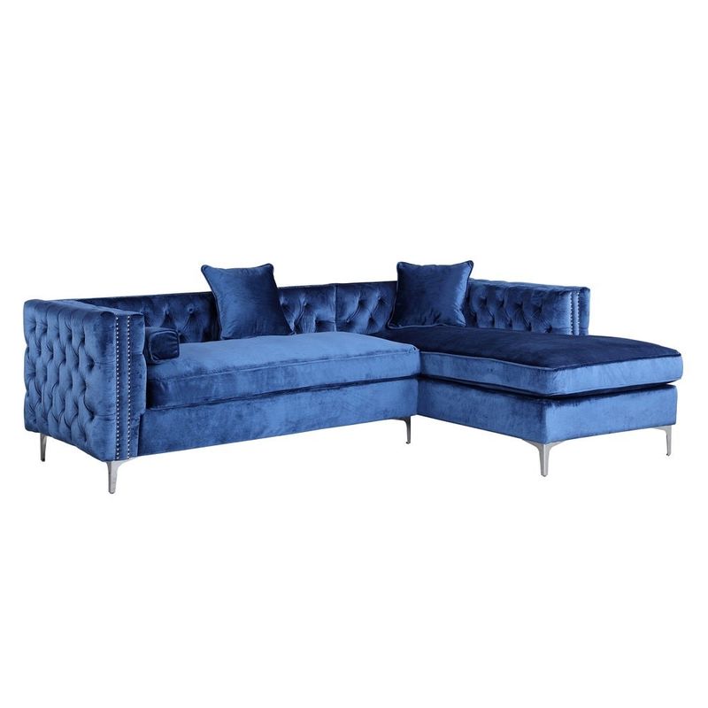 Chic Home Monet Velvet Silver Right Facing Sectional Sofa, Navy - Right Facing - Blue