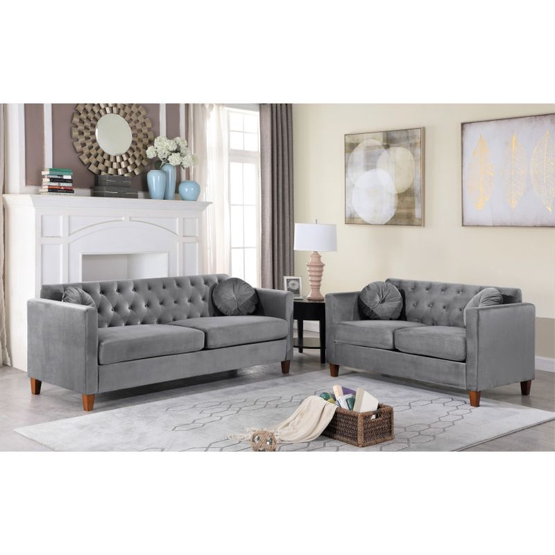 US Pride Lory velvet Kitts Classic Chesterfield Living room set-Loveseat and Sofa - Dark Blue