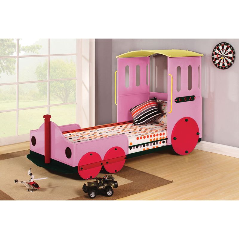Tobi Pink Train Twin Bed - Pink Train, 83"L x 44"W x 50"H