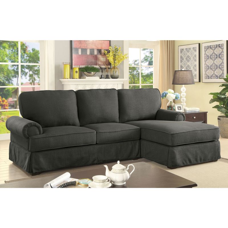 Furniture of America Sofie Transitional Rolled Arm Skirted L-Shaped Sectional - Grey