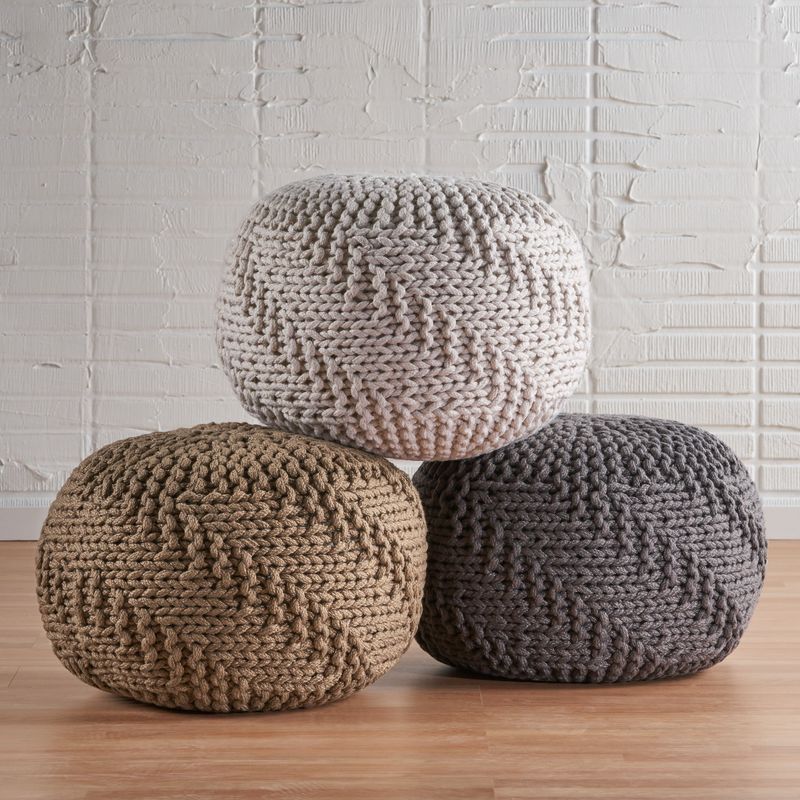 Hazel Indoor Handcrafted Modern Fabric Pouf by Christopher Knight Home - Dark Grey
