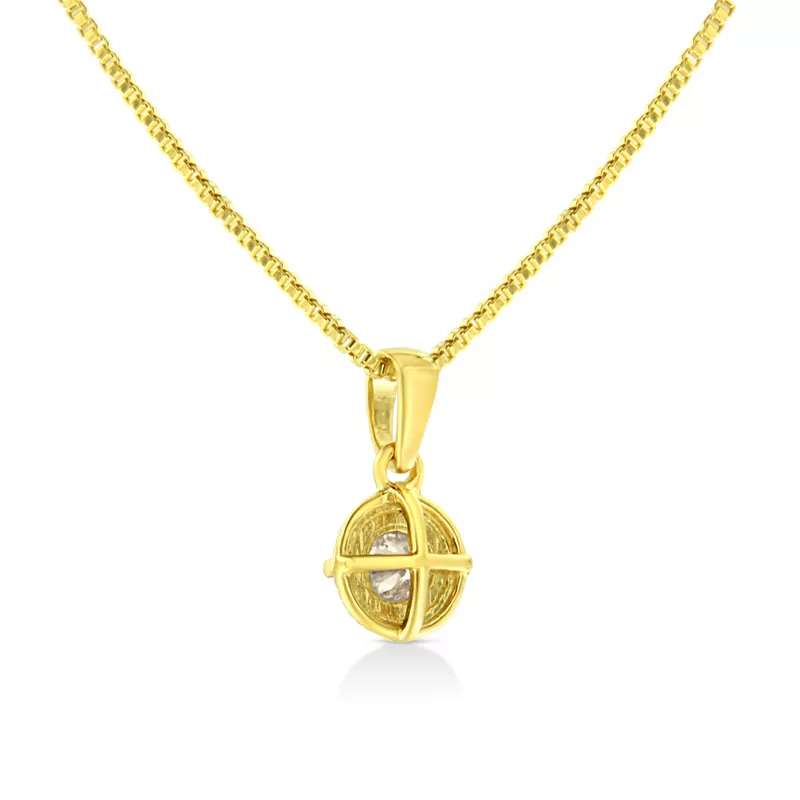14K Yellow Gold Plated .925 Sterling Silver Brilliant Round Cut Diamond Solitaire Milgrain 18" Pendant Necklace (K-L Color, I2-I3 Clarity) Choice of Ct Wt
