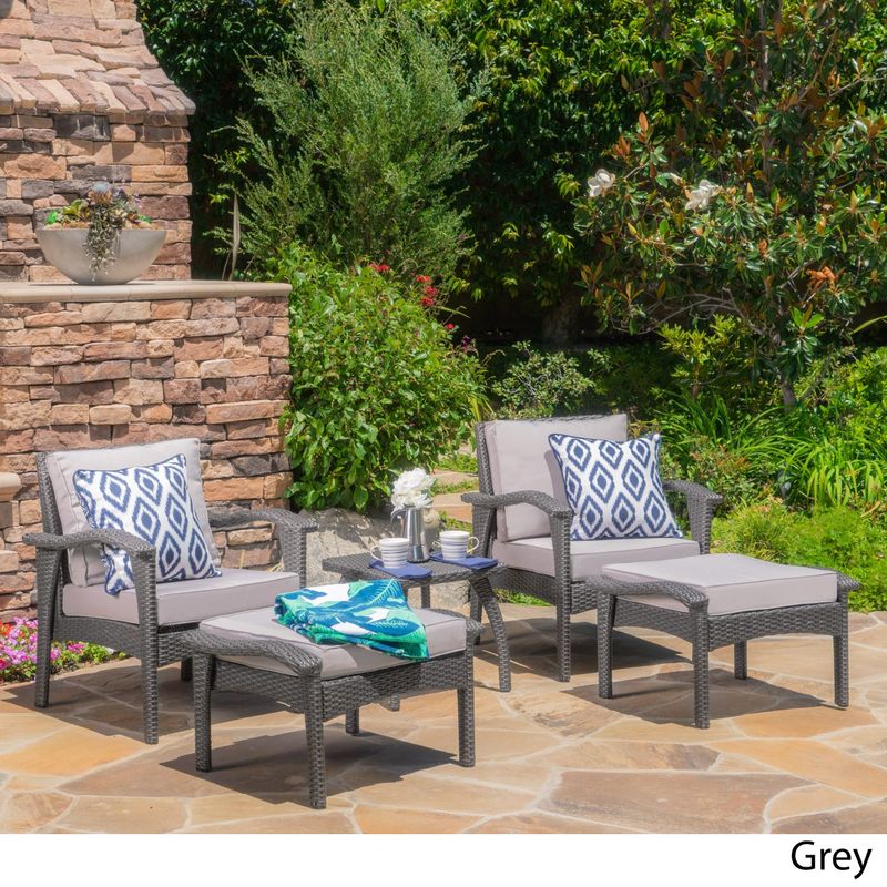 Honolulu Outdoor 5-piece Wicker Seating Set with Cushions by Christopher Knight Home - Grey with Light Grey
