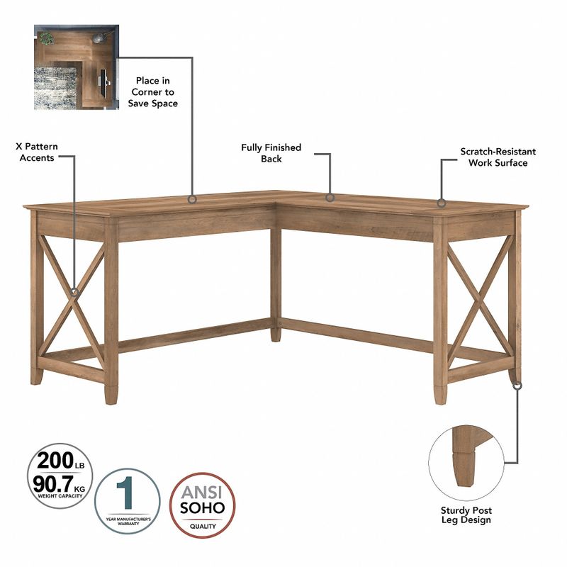 Key West 60W L Shaped Desk with Mobile File Cabinet by Bush Furniture - Shiplap Gray/Pure White