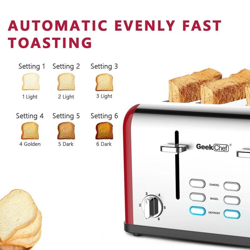 Toaster 4 Slices,Stainless Steel Extra-wide Slot Toaster Oven - Stainless Steel