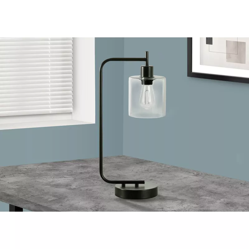 Lighting - 20"H Table Lamp Black Metal/Glass Shade/Sub
