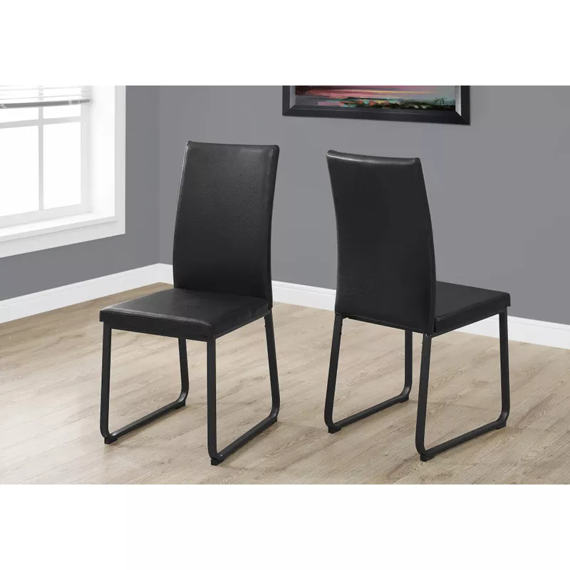 Dining Chair/ Set Of 2/ Side/ Upholstered/ Kitchen/ Dining Room/ Pu Leather Look/ Metal/ Black/ Contemporary/ Modern