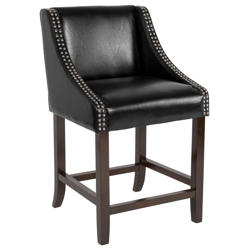Carmel Series 24" High Transitional Walnut Counter Height Stool with Accent Nail Trim - brown leather