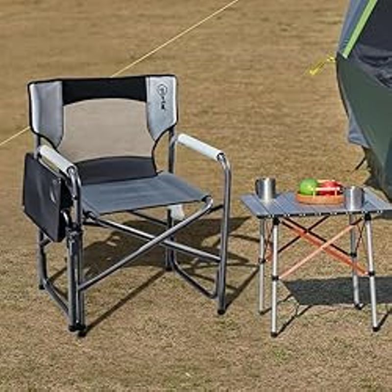 Portal Foldable Camp 2-Way Rotatable Side Table Outdoor Folding Chairs for Adults, 14.96" D x 18.5" W x 33.86" H, Grey-2 Pack