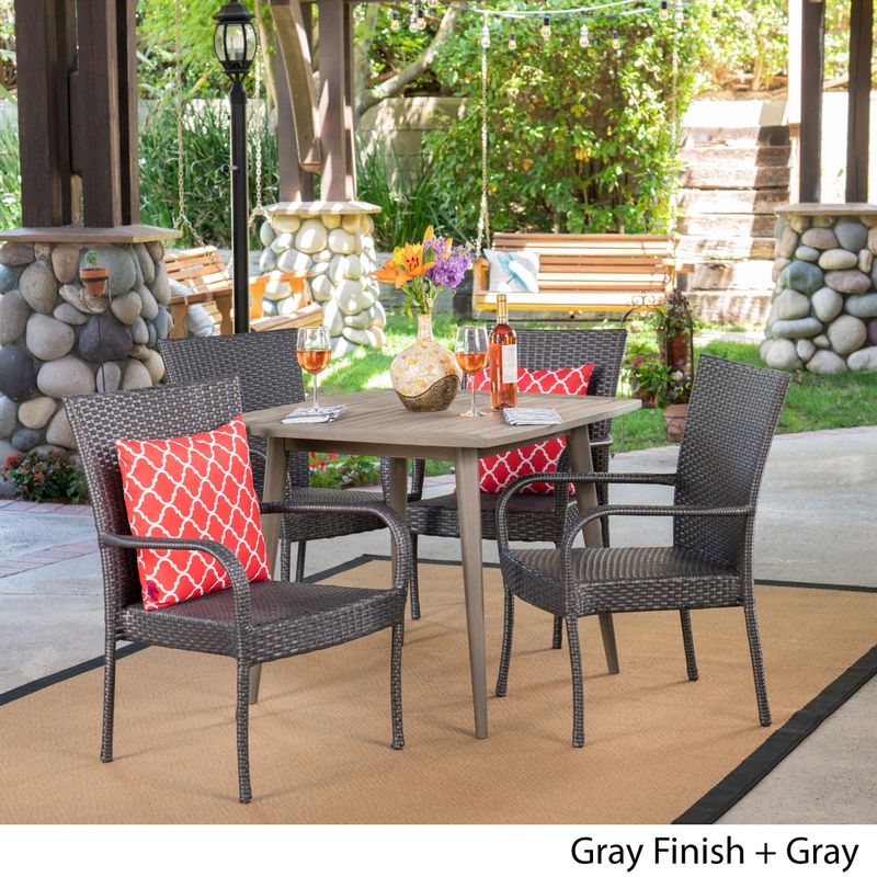 Lagen Outdoor 5 Piece Wood and Wicker Dining Set by Christopher Knight Home - Grey
