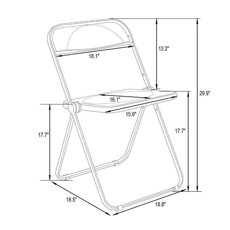 LeisureMod Lawrence Acrylic Folding Chair With Metal Frame - 30" - Transparent Black