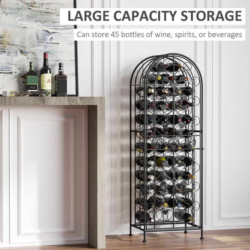 HOMCOM 45-Bottle Modern Wine Organizer Decorative Portable Wrought Iron Wine Rack Jail - 18.1*14.2*52.8 - Black