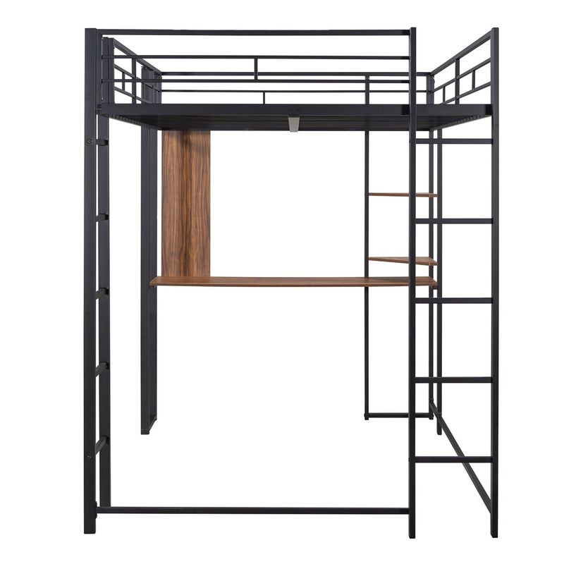 Merax Metal Full Size Loft Bed with Desk - Black