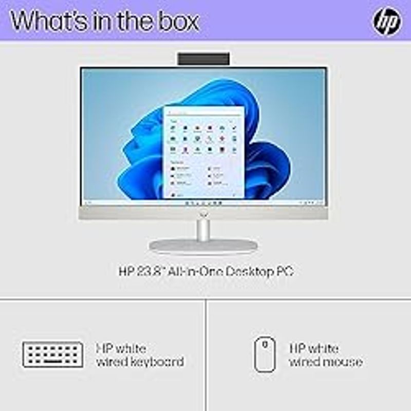 HP 23.8 inch All-in-One Desktop PC, FHD Display, Intel Core i3-N300, 8 GB RAM, 512 GB SSD, Intel UHD Graphics, Windows 11 Home, 24-cr0042...