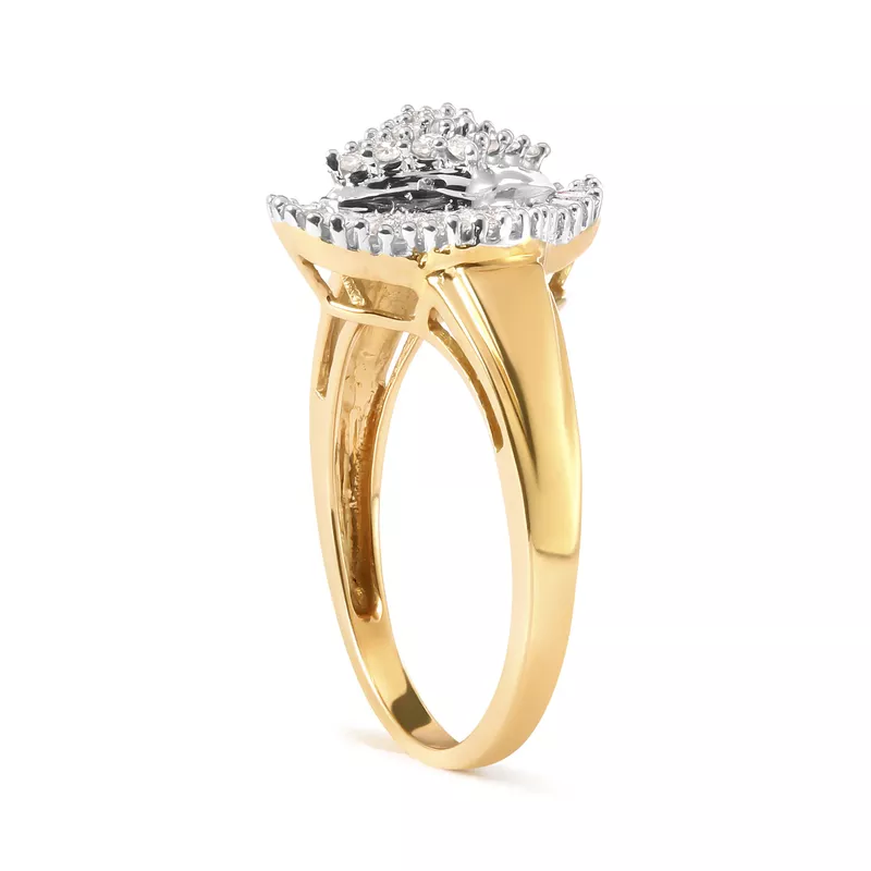 10K Yellow Gold 1/2 Cttw Round And Baguette-cut Diamond Rhombus Head and Halo Ring (I-J Color, I1-I2 Clarity) - Ring Size 7