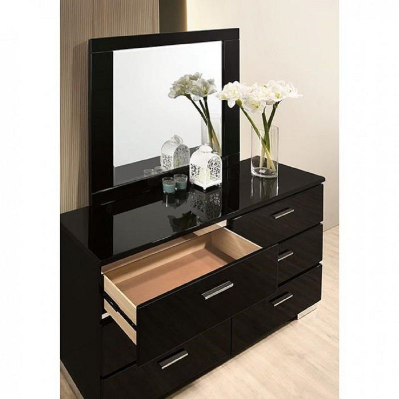 Metal and Wood Dresser with 6 Drawers in Black Finish - Black, Chrome - 6-drawer